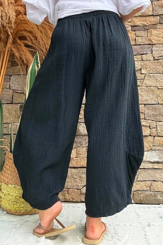 Annie Cushion Cotton Barrel Culotte Pant Black